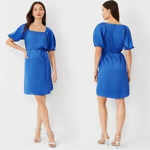 Ann Taylor Vibrant Blue Puff Sleeve Square Neck Dress NEW with Tags Size 16